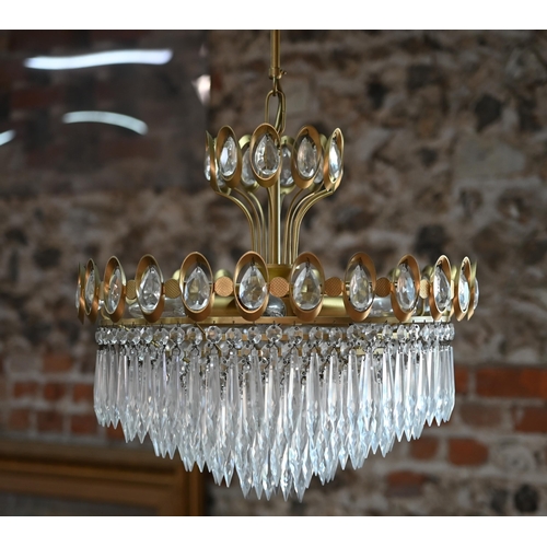 908 - A good pair of brass framed lead crystal chandeliers by Joska, circa 1970's, each approx. 40 cm dia.... 