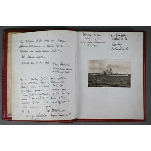 925 - A German gilt-tooled red Morocco leather visitors' book, Seville 1938 - 1943, signed and inscribed b... 