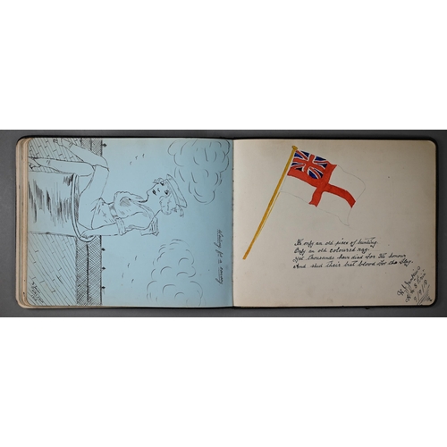 936 - A World War I Naval autograph album, containing verses, jokes, sketches and paintings, etc, to/w a s... 