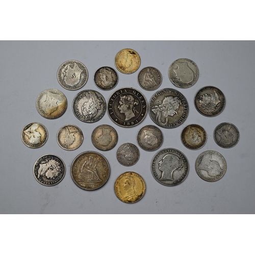 948 - A 1723 shilling, F, to/w a 1697 sixpence, VF, 1800 Maundy 2d, EF and other silver coinage, including... 