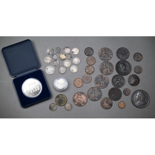 967 - An 1897 Crown, Fair, to/w various other antique silver coins - drilled or worn - including 1792 Penn... 