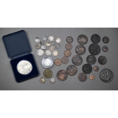 967 - An 1897 Crown, Fair, to/w various other antique silver coins - drilled or worn - including 1792 Penn... 