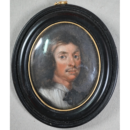 975 - A group of portrait miniatures in frame comprising a Georgian oval portrait miniature on ivory of a ... 