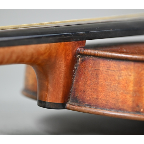 978 - An antique violin with 36 cm two-piece flame back, ascribed in accompanying 1938 letter as a 'genuin... 