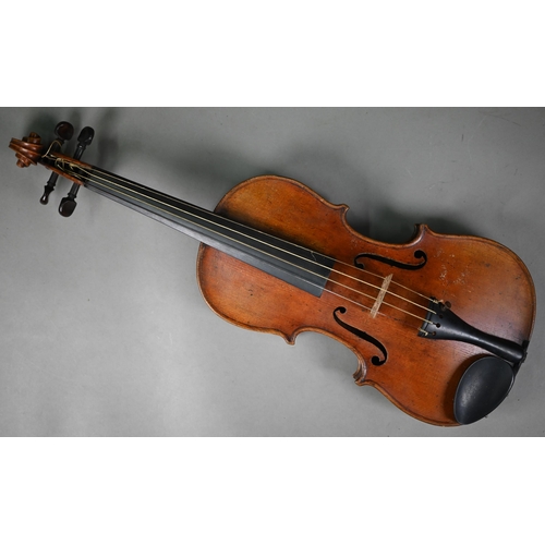 978 - An antique violin with 36 cm two-piece flame back, ascribed in accompanying 1938 letter as a 'genuin... 