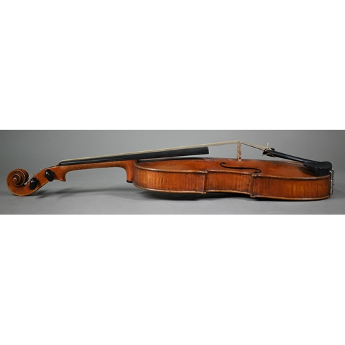 978 - An antique violin with 36 cm two-piece flame back, ascribed in accompanying 1938 letter as a 'genuin... 