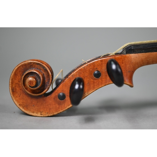 978 - An antique violin with 36 cm two-piece flame back, ascribed in accompanying 1938 letter as a 'genuin... 