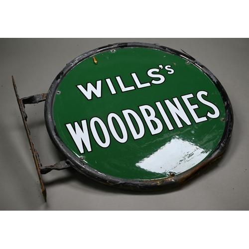 983 - A vintage enamel two-sided shop advertising sign, 'Wills's Woodbines', 45 cm, to/w an Aldershot &... 