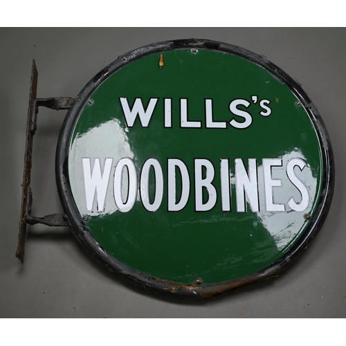 983 - A vintage enamel two-sided shop advertising sign, 'Wills's Woodbines', 45 cm, to/w an Aldershot &... 