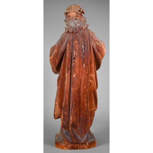 984 - An antique carved wood figure of Christ with lamb, 61 cm, to/w a Greek icon with embossed front stam... 