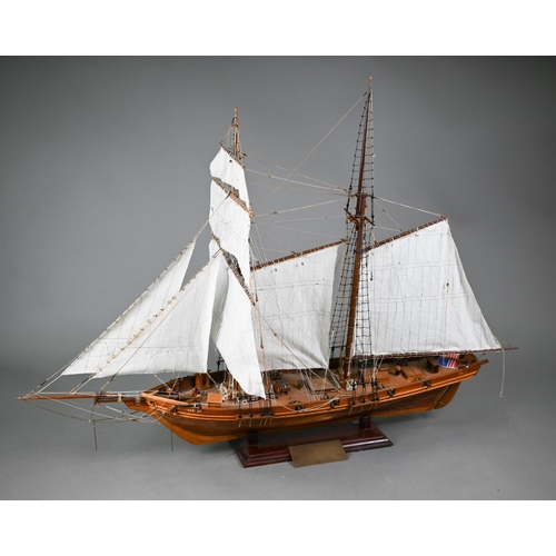 985 - A wooden scale model of Baltimore Clipper 'Harvey' circa 1875, built by John. V. Smith 1981, 70 x 94... 