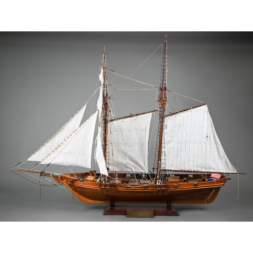 985 - A wooden scale model of Baltimore Clipper 'Harvey' circa 1875, built by John. V. Smith 1981, 70 x 94... 