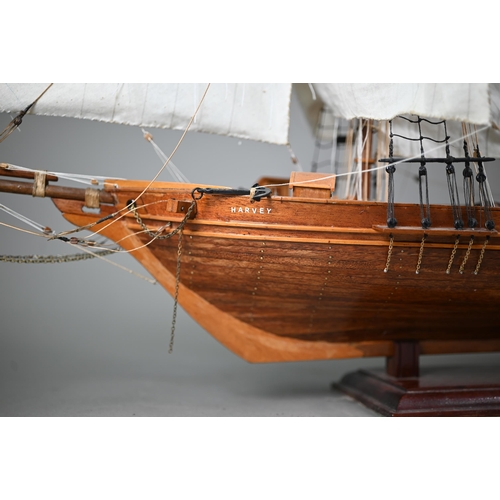 985 - A wooden scale model of Baltimore Clipper 'Harvey' circa 1875, built by John. V. Smith 1981, 70 x 94... 