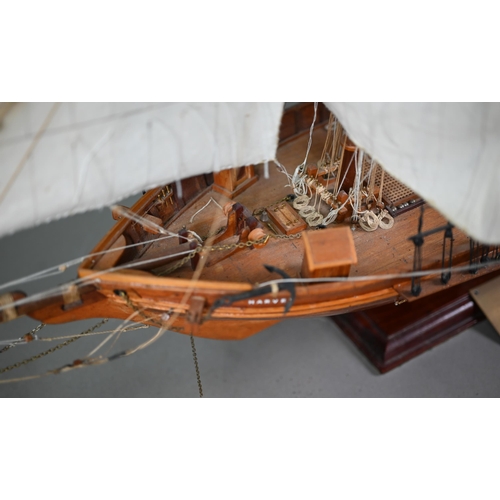 985 - A wooden scale model of Baltimore Clipper 'Harvey' circa 1875, built by John. V. Smith 1981, 70 x 94... 