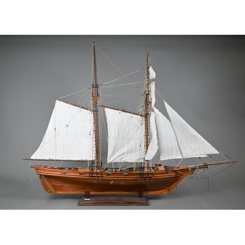 985 - A wooden scale model of Baltimore Clipper 'Harvey' circa 1875, built by John. V. Smith 1981, 70 x 94... 