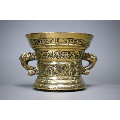 991 - A (probably) 19th century bronze mortar, dated 1638, 15 cm diameter