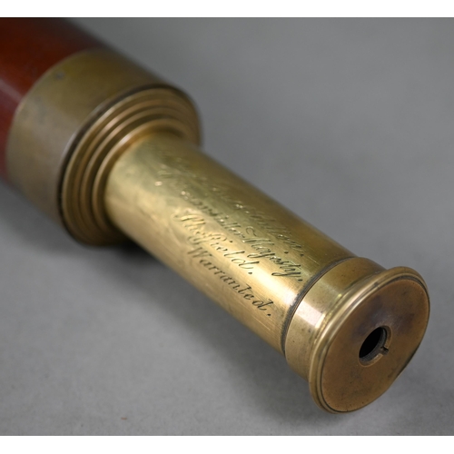 998 - A Victorian brass and mahogany four-draw telescope by J. R. Cutts Sons & Sutton, 'Opticians to h... 