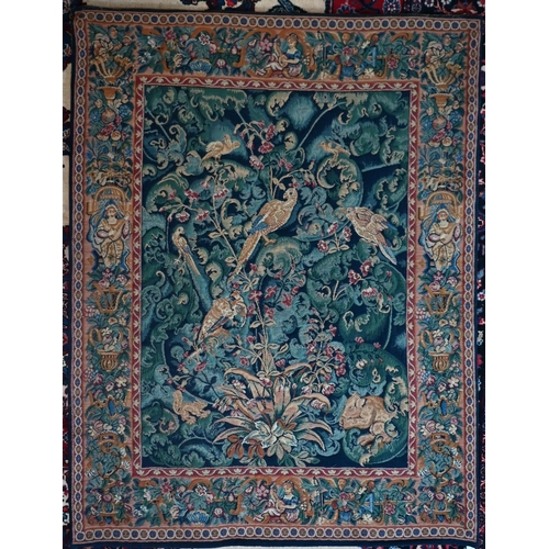 760 - Hines of Oxford, a reproduction 14th century Belgian tapestry 'Feuilles D'Aristoloctes', mounted on ... 