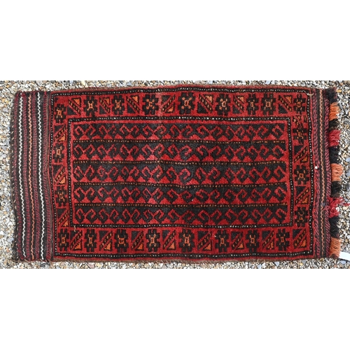 767 - Two mid-century Afghan/Belouch carpet face saddle bags, with kelim backs, 116 cm x 60 cm x 112 cm x ... 