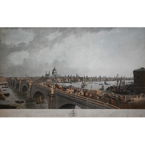 712 - Stadler - 'View of London taken from Blackfriars Bridge, handcoloured engaving, 55 x 90 cm Tears to ... 