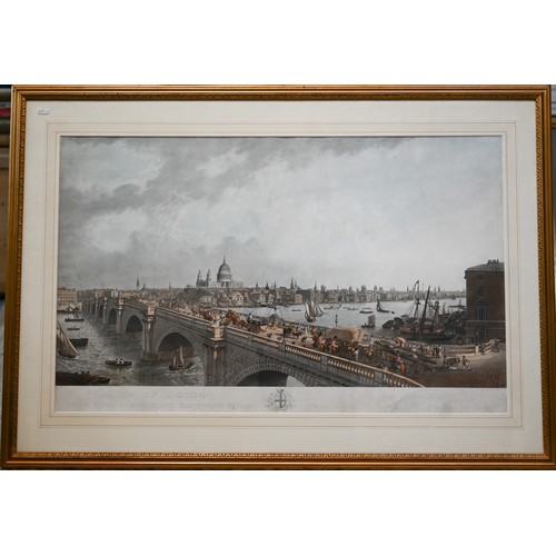 712 - Stadler - 'View of London taken from Blackfriars Bridge, handcoloured engaving, 55 x 90 cm Tears to ... 