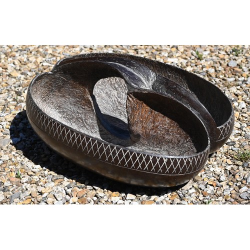 997A - Two coco de mer baskets with carved and incised deciration, 30cm long approx. (2)