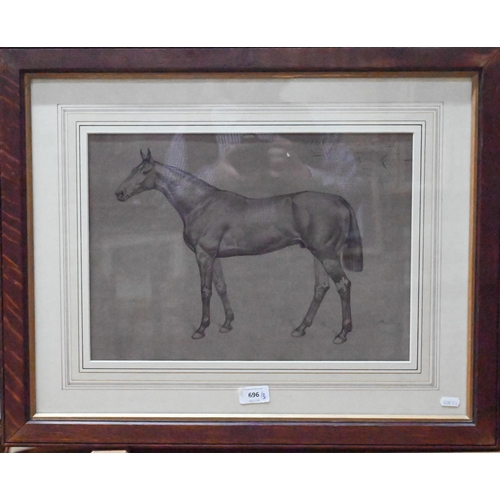 696 - After Basil Nightingale (1854-1940) - Three prints of horses and His Majesty the King, 28 x 40 cm (3... 
