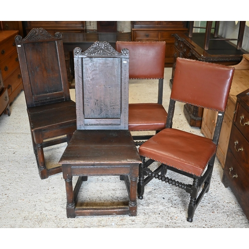 248 - A pair of late 17th/18th century North Country joint oak side chairs hall chairs t/with another pair... 