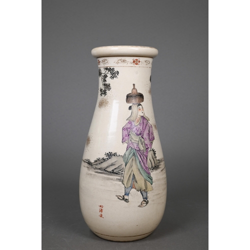 412 - A 19th century Japanese Kyo-Satsuma vase painted in polychrome enamels with a landscape and three he... 