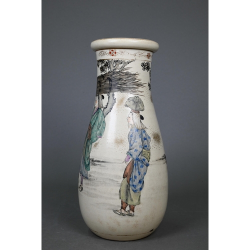 412 - A 19th century Japanese Kyo-Satsuma vase painted in polychrome enamels with a landscape and three he... 