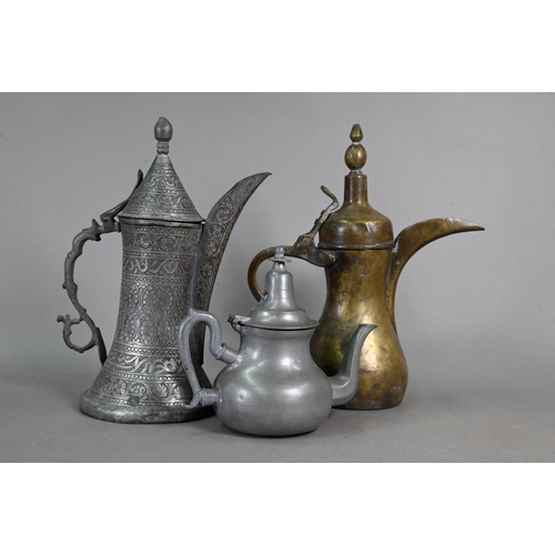 432 - A collection of Asian Middle-Eastern metal wares including a white metal embossed scroll/document ho... 