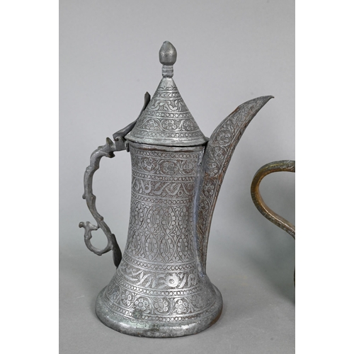 432 - A collection of Asian Middle-Eastern metal wares including a white metal embossed scroll/document ho... 