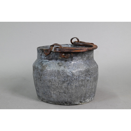 432 - A collection of Asian Middle-Eastern metal wares including a white metal embossed scroll/document ho... 