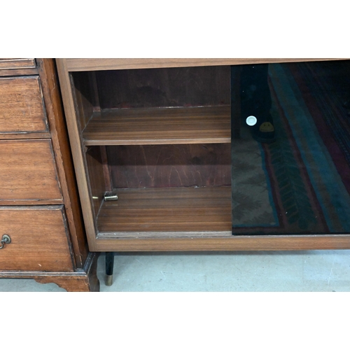 100 - # A mid-century cabinet with black and white glass sliding doors, 92 x 30 x 78 cm high