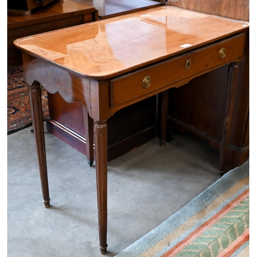 119 - # An antique lacquered hall table with single drawer and fluted supports, 82 x 46 x 70 cm high a/f