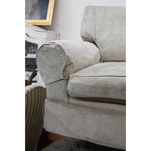 128 - A modern two seated sofa (a/f - missing feet), champagne fabric, 160 x 85 x 90 cm, with Laura Ashley... 