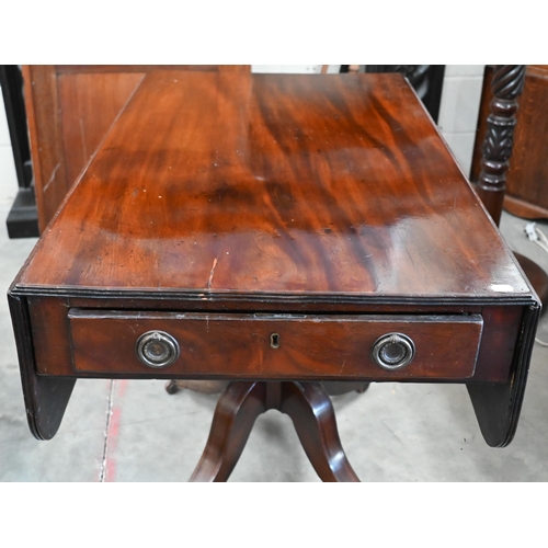 133 - # A 19th century mahogany drop leaf table with drawer to one end and opposing dummy drawer, with tur... 