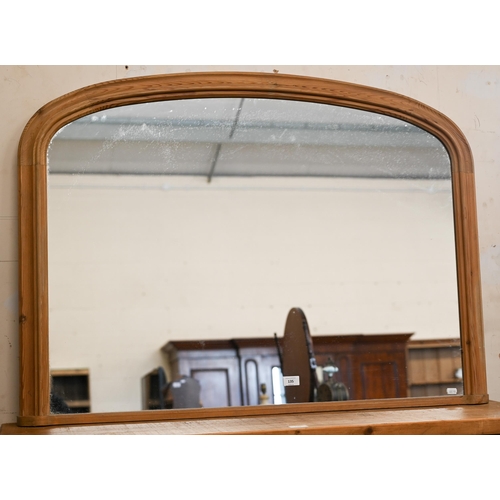 135 - # A modern overmantel mirror with arched plate and moulded pine frame, 110 cm wide x 80 cm high