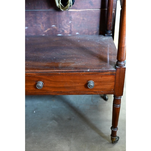 148 - A 19th century mahogany twin-tier buffet with two drawers, on turned supports and casters, 90 x 45 x... 