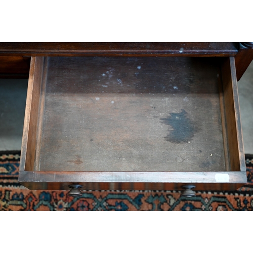 148 - A 19th century mahogany twin-tier buffet with two drawers, on turned supports and casters, 90 x 45 x... 