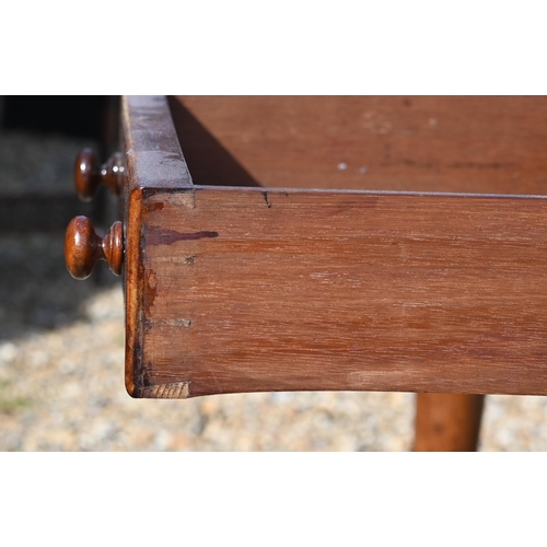 151 - A 19th century mahogany two drawer side table on turned supports with castors, 105 x 54 x 75 cm high