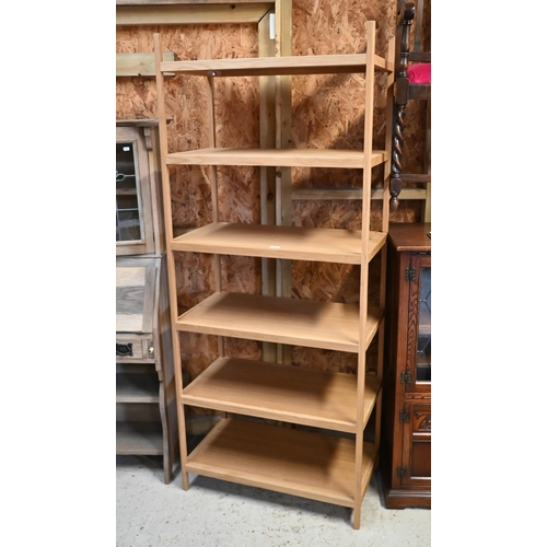 158 - A modern light oak six-tier shelving/display unit, 80 x 46 x 190 cm high