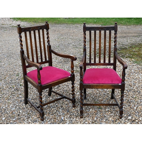 161 - # A pair of lunette carved carver chairs with barleytwist supports and pink pad seats (2)