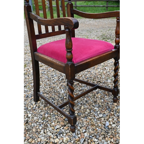 161 - # A pair of lunette carved carver chairs with barleytwist supports and pink pad seats (2)