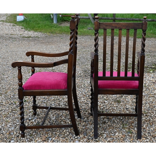 161 - # A pair of lunette carved carver chairs with barleytwist supports and pink pad seats (2)