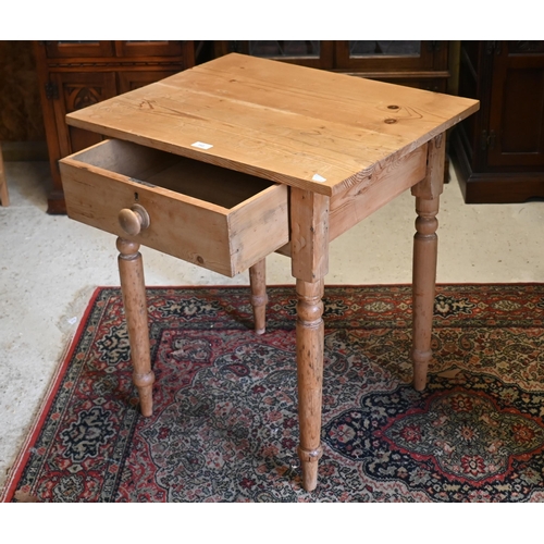 162 - A pine side table with single drawer and turned supports, 66 x 54 x 74 cm high