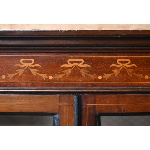 171 - An Edwardian walnut inlaid Sheraton revival display cabinet, 90 x 34 x 137 cm high