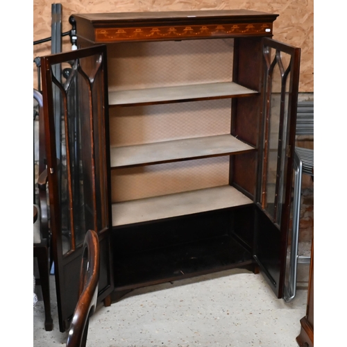 171 - An Edwardian walnut inlaid Sheraton revival display cabinet, 90 x 34 x 137 cm high