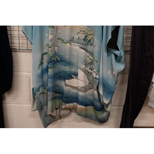 173 - A vintage Japanese reversible wedding kimono featuring watery landscapes with boats and figures