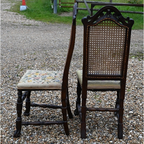 180 - A pair of antique cane backed side chairs with floral tapestry seats (2)